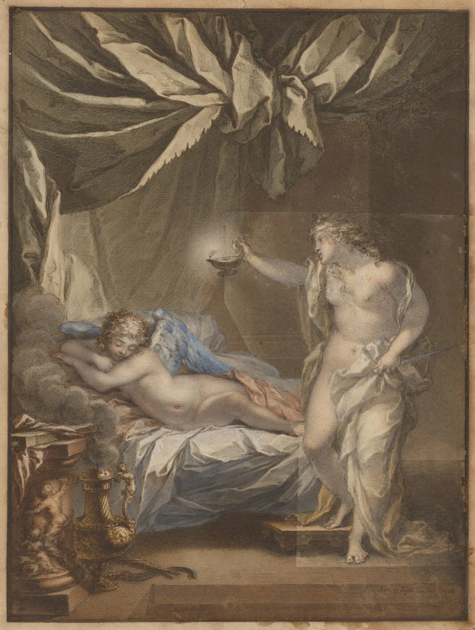 Cupid and Psyche, by Santino Tagliafichi, watercolor, 1800