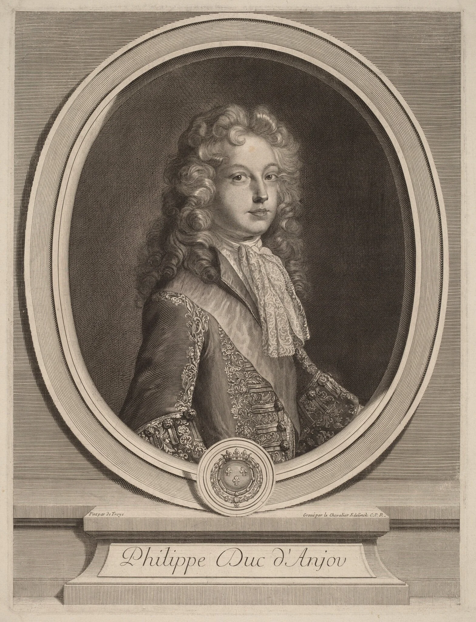 Philippe, Duke of Anjou, by Gerard Edelinck, ink, 1674