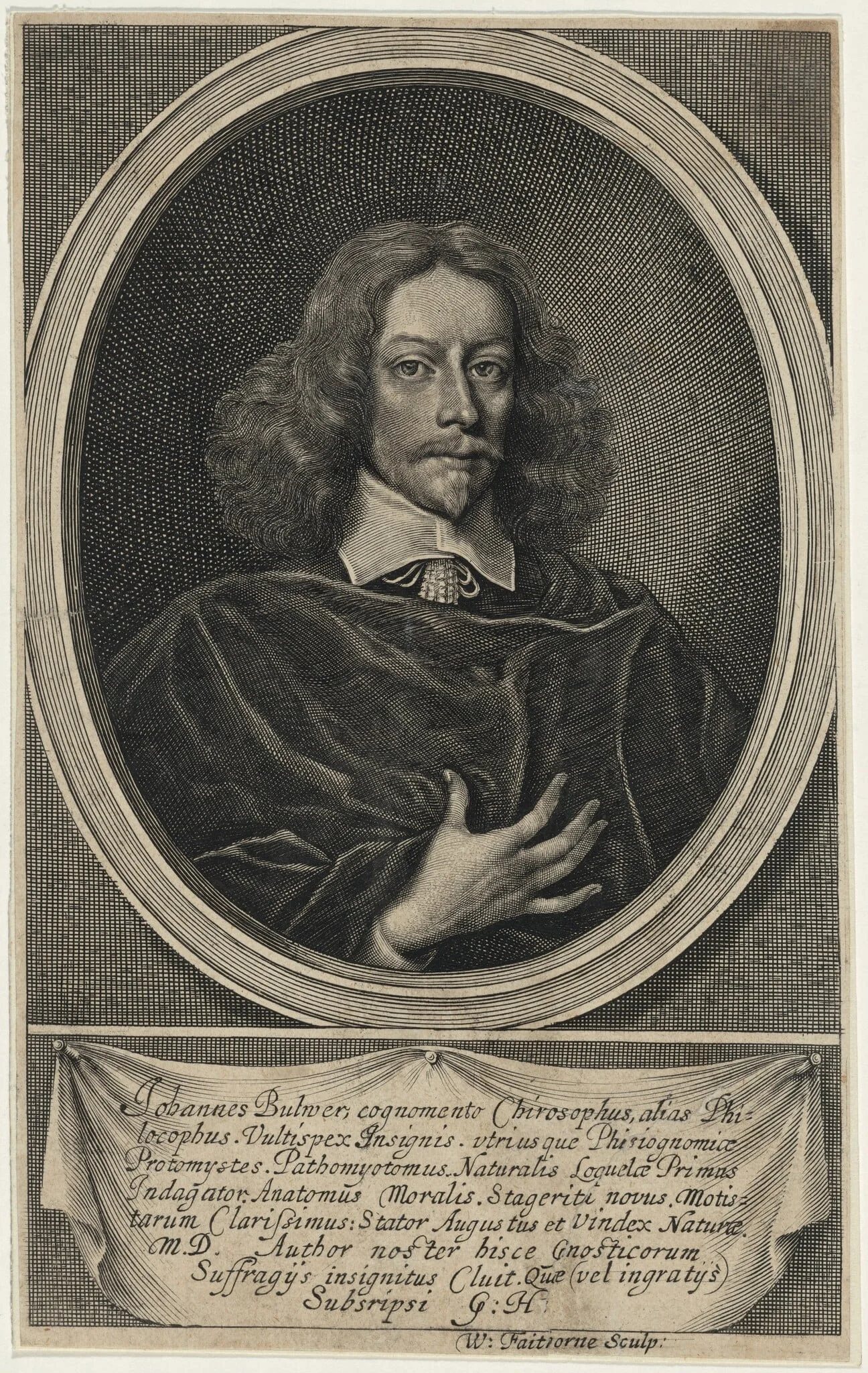 John Bulwer, M.D., by William Faithorne, ink, 1653