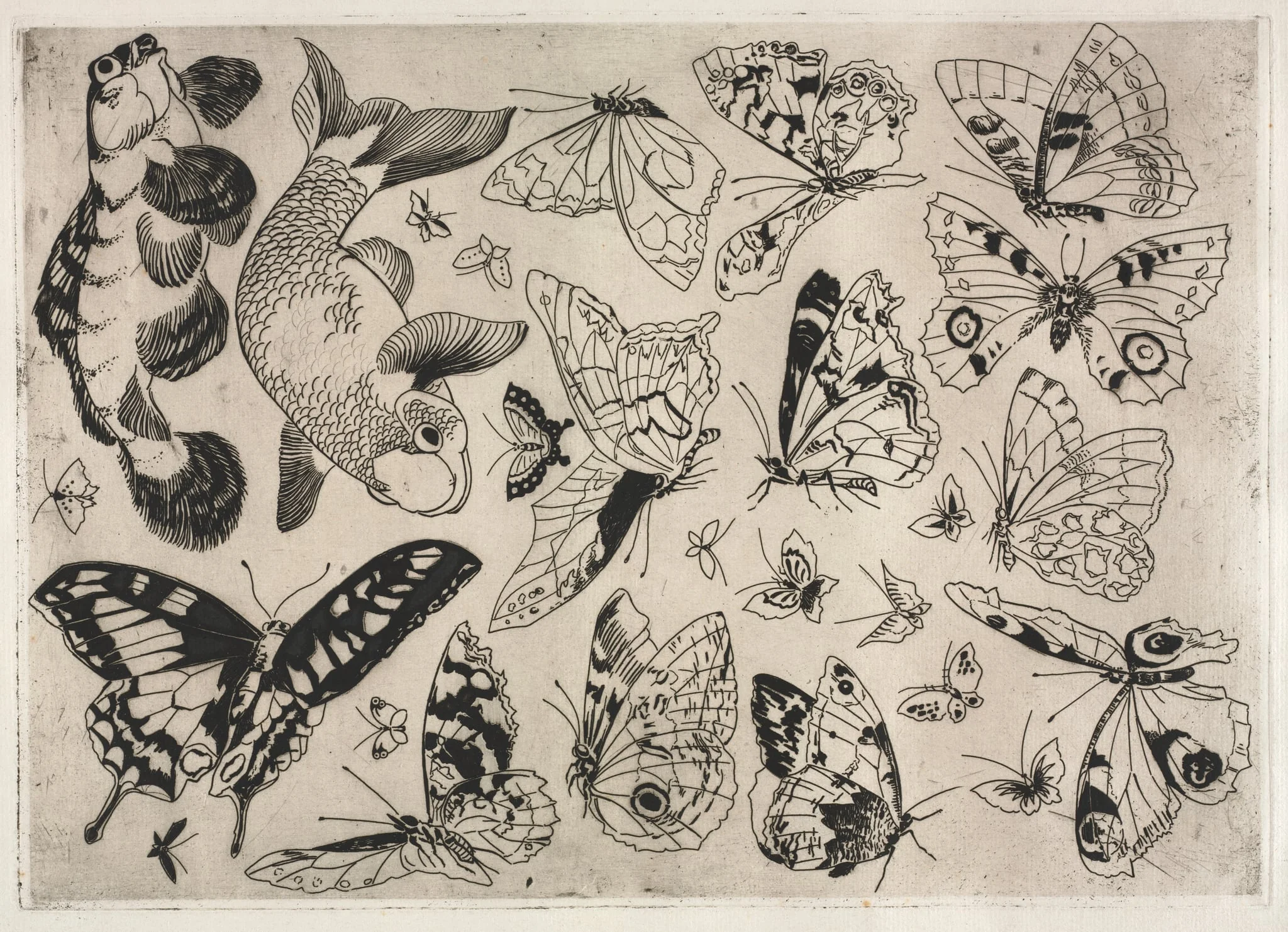 Dinner Service (Rousseau service): Butterflies and Fish (no. 16), by Félix Bracquemond, 1866