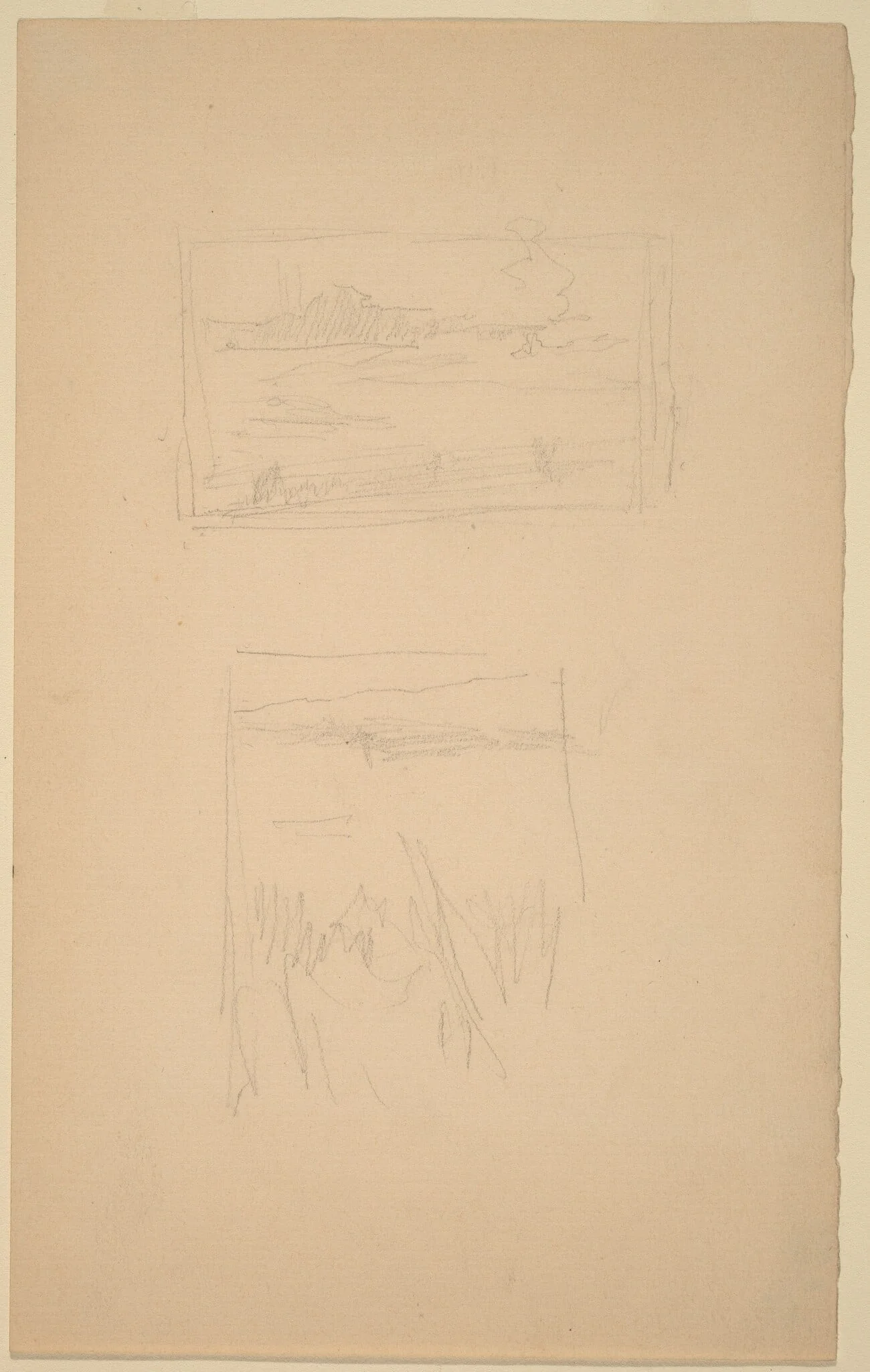 Two Sketches of Landscape Pictures hung at the Society of British Artists, by James McNeill Whistler, graphite, 1887
