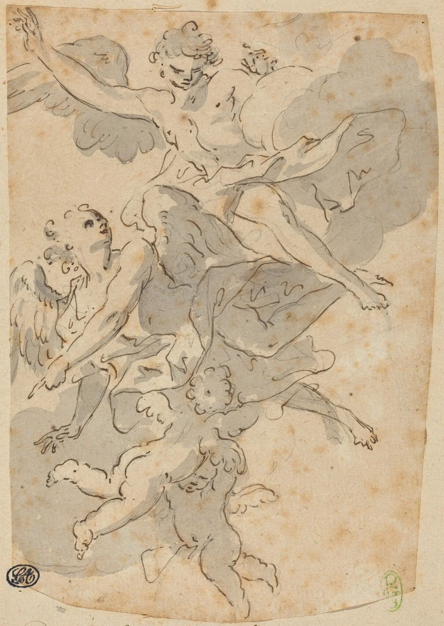 Angels and Putti, by Giovanni Battista Crosato, ink, 1722