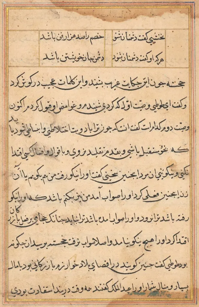 Page from Tales of a Parrot (Tuti-nama): text page