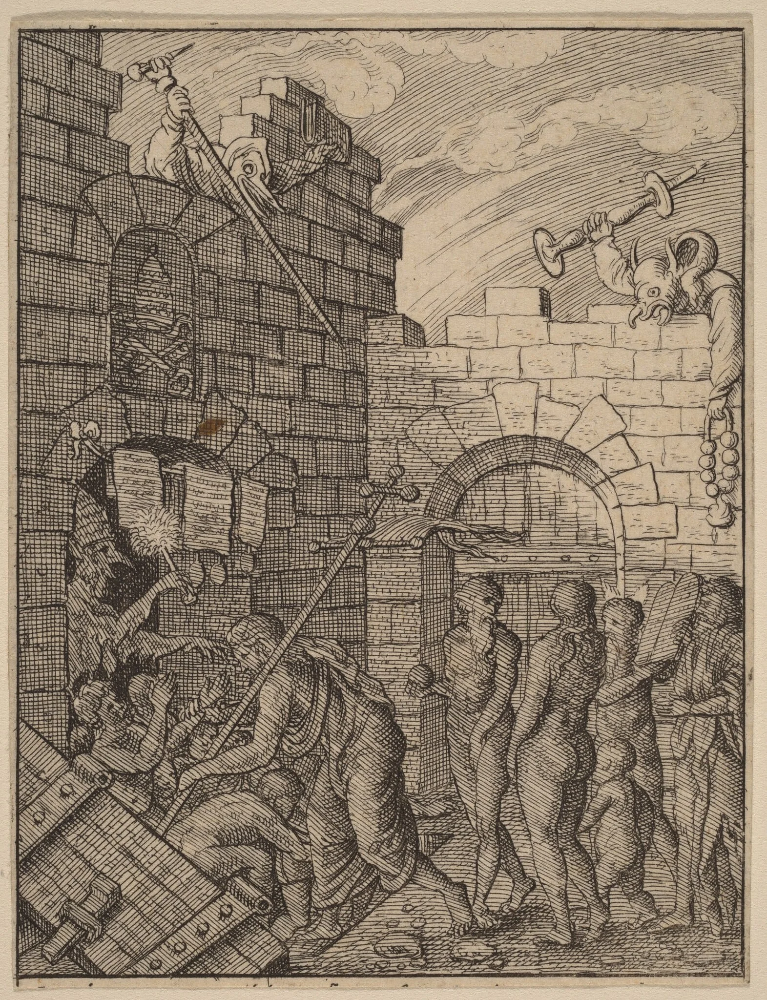 Descent into Hell, by Wenceslaus Hollar, ink, 1642