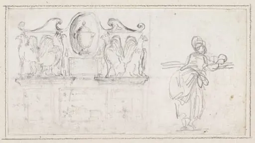 A Decorative Sculpture with a Woman Seen from Behind
