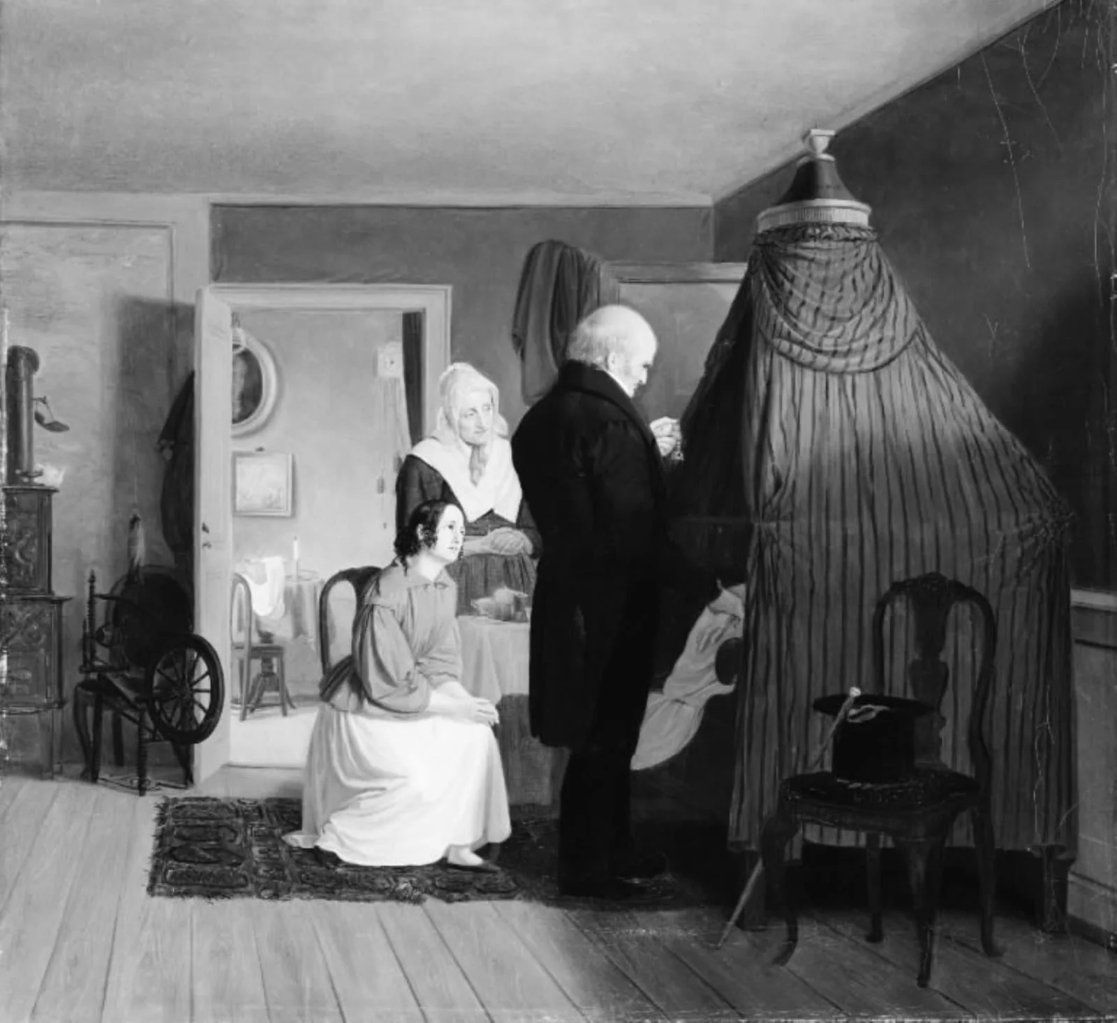 En læge ved sygesengen, by Unknown, 1840
