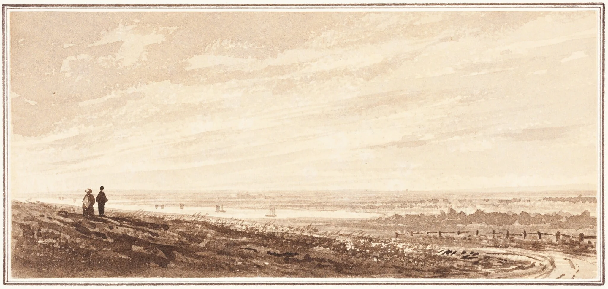 A Couple Admiring a View of the River Ouse(?), Lincolnshire