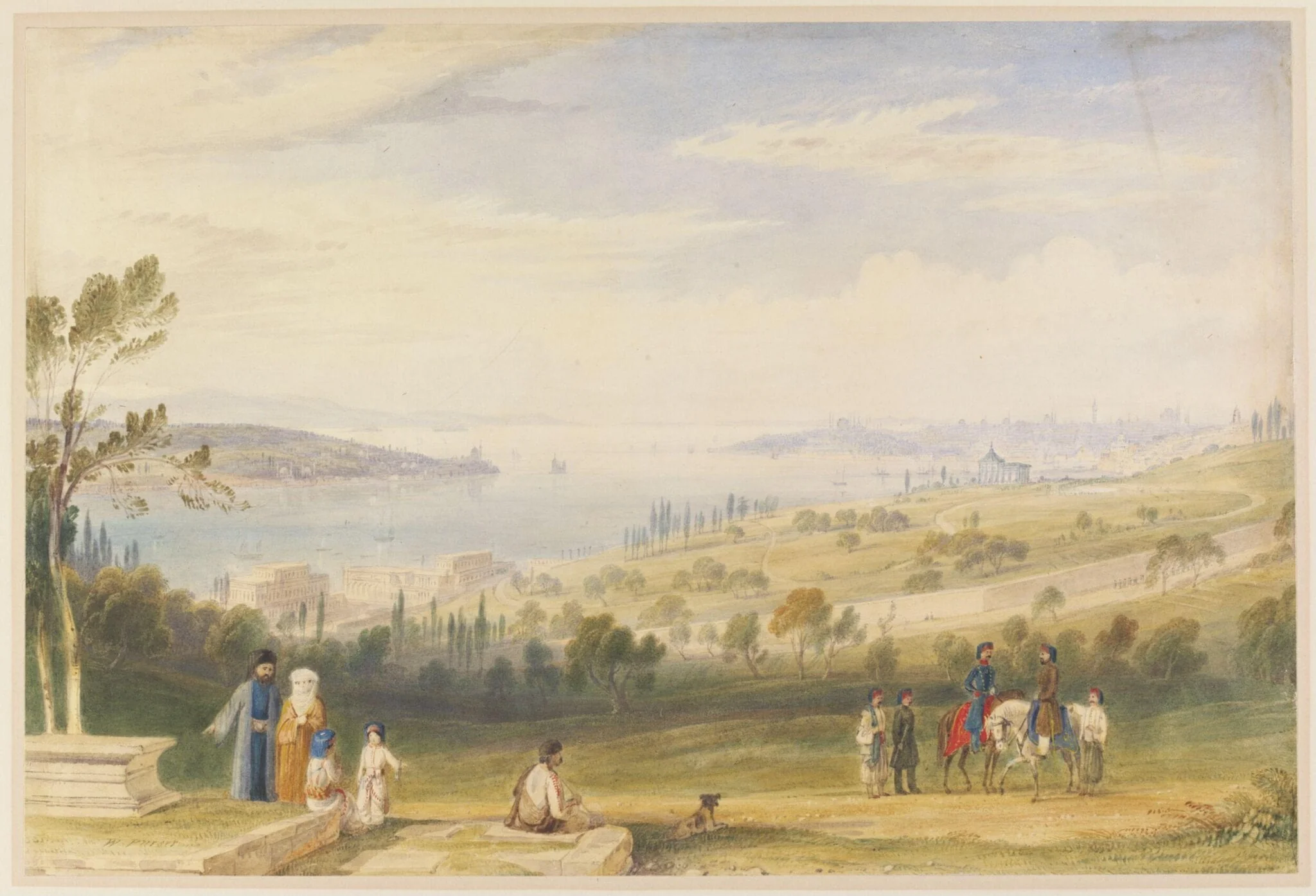 View of the Bosphorus from above Dolmabahçe, looking towards the Sea of Marmara, by William Purser, watercolor, 1825