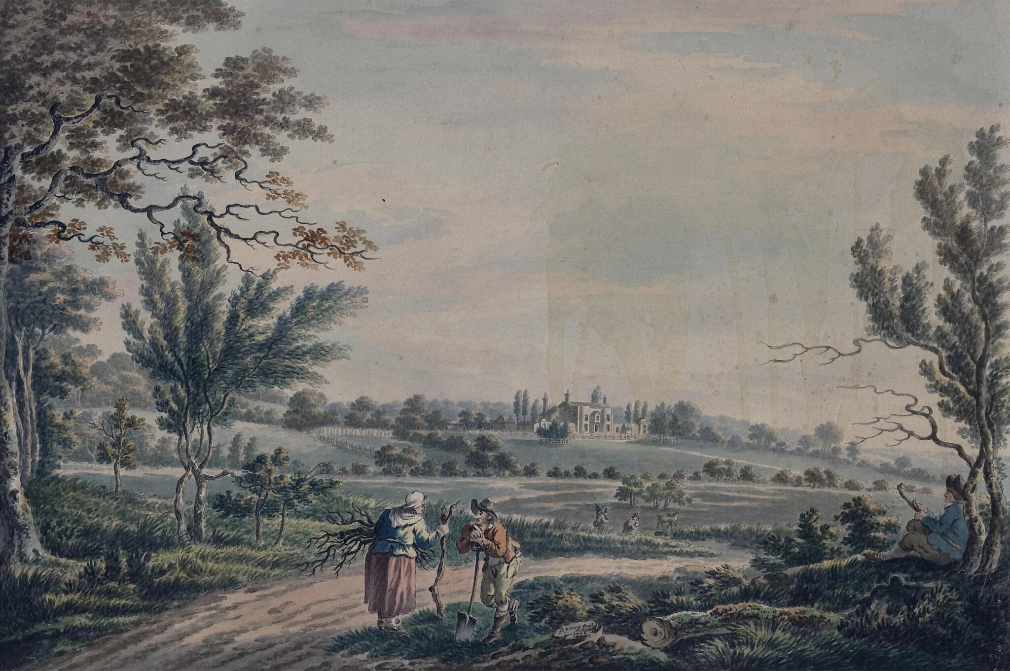 Landscape with a house and countryfolk