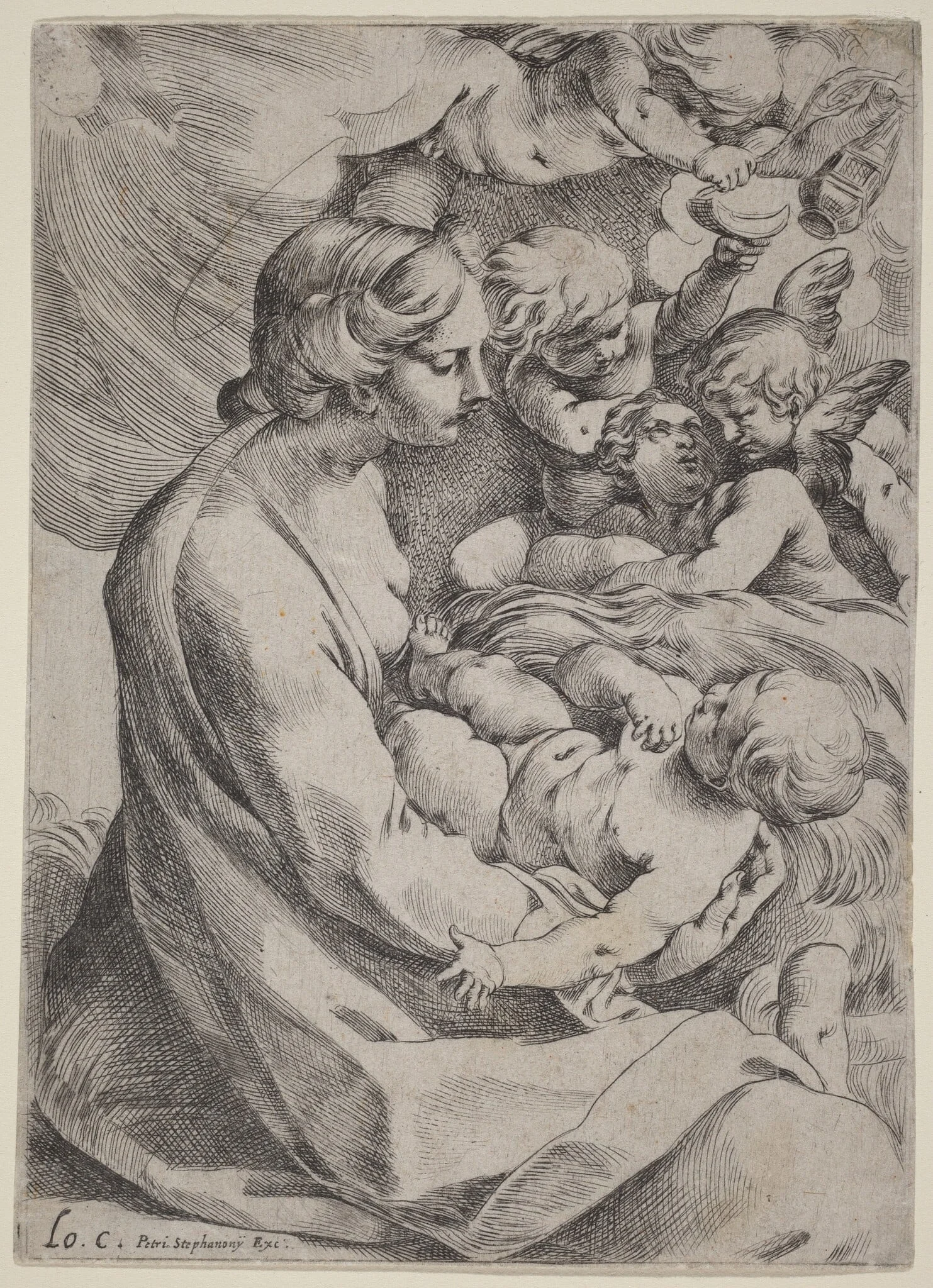 Madonna and Child with Angels, by Lodovico Carracci, ink, 1602