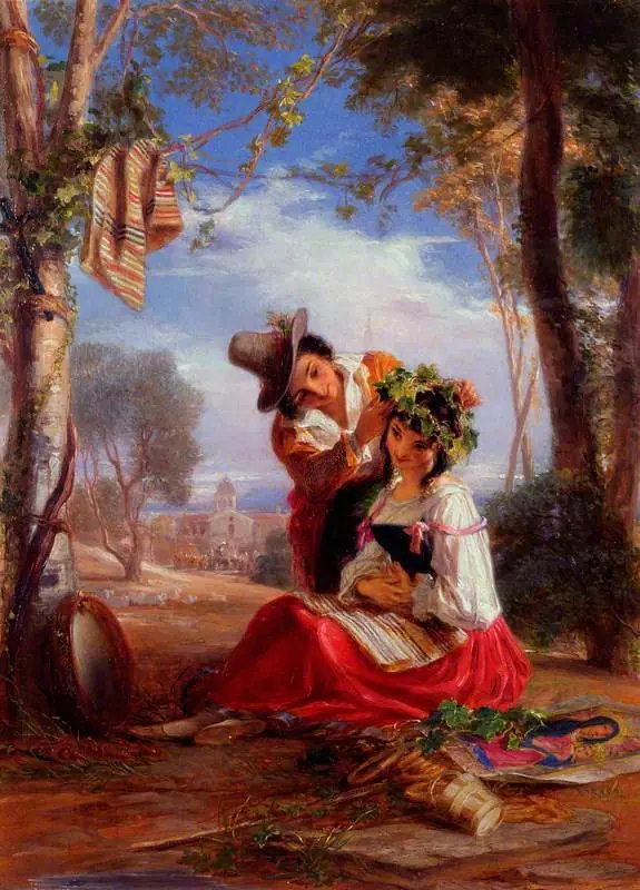 A Neapolitan Boy Decorating the Head of his beloved one at the festival of the Madonna of the Arch
