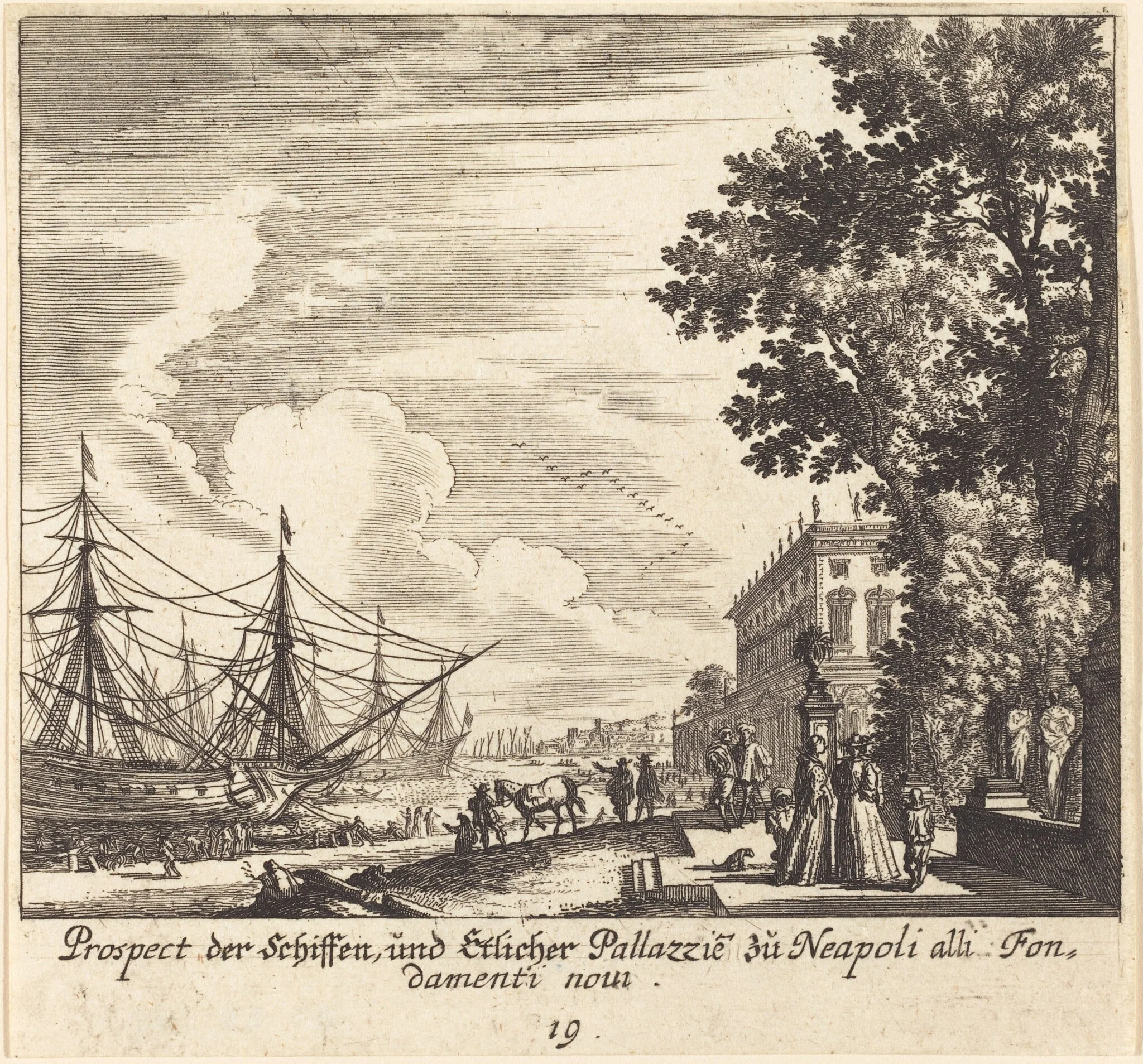 Ships, Fondamenti Novi, Naples, by Melchior Küsel, ink, 1681
