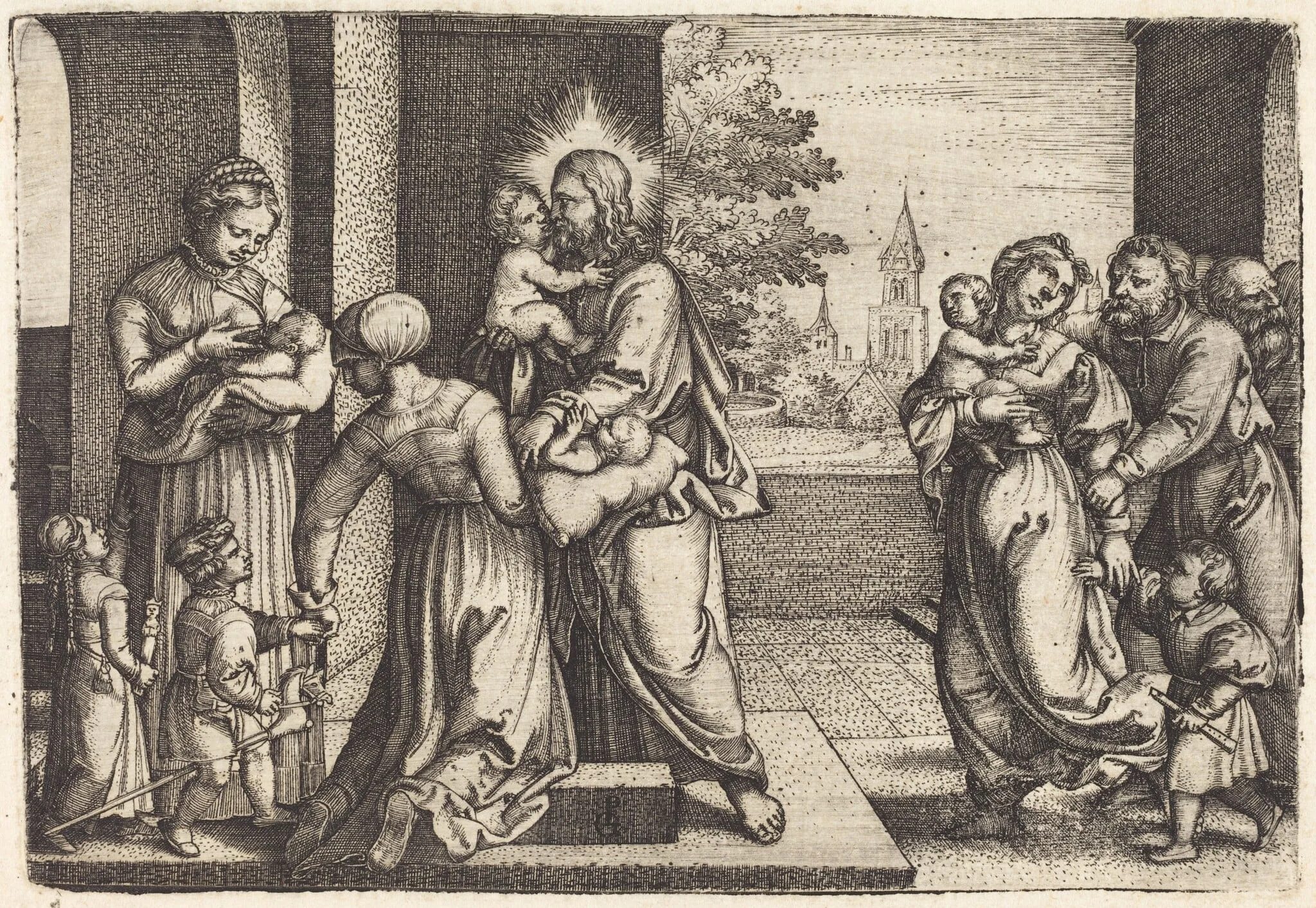 Christ Surrounded by Children, by Georg Pencz, ink, 1525