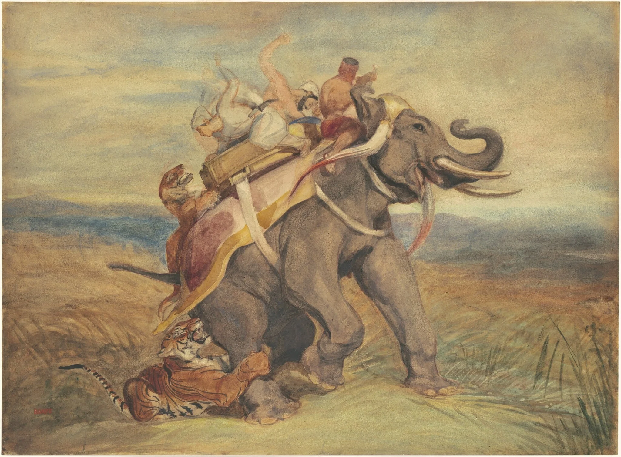The Tiger Hunt, by Antoine-Louis Barye, watercolor, 1836