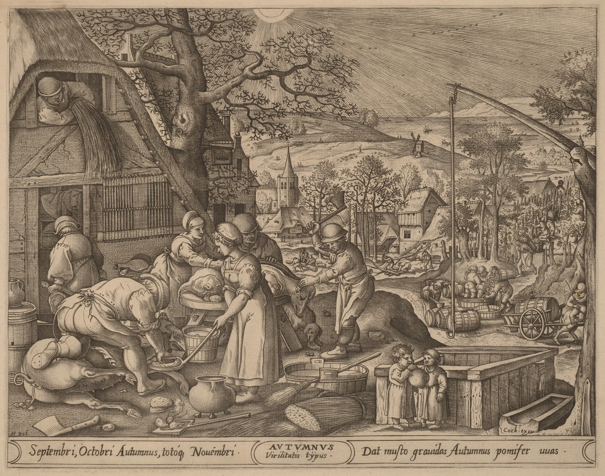 Autumn, by Pieter van der Heyden, ink, 1570