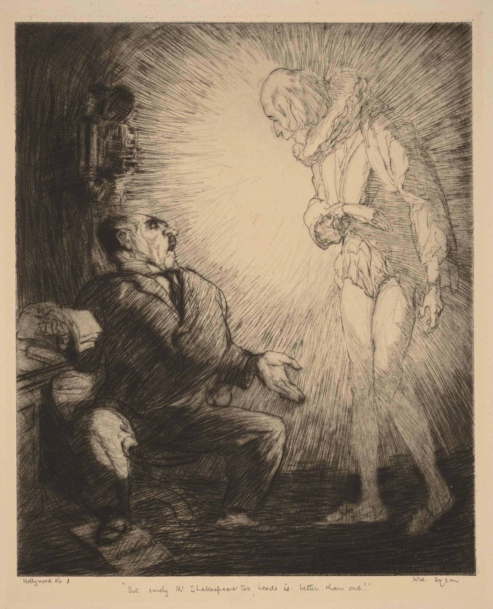 "But surely, Mr. Shakespeare, two heads is better than one", by Will Dyson, ink, 1909