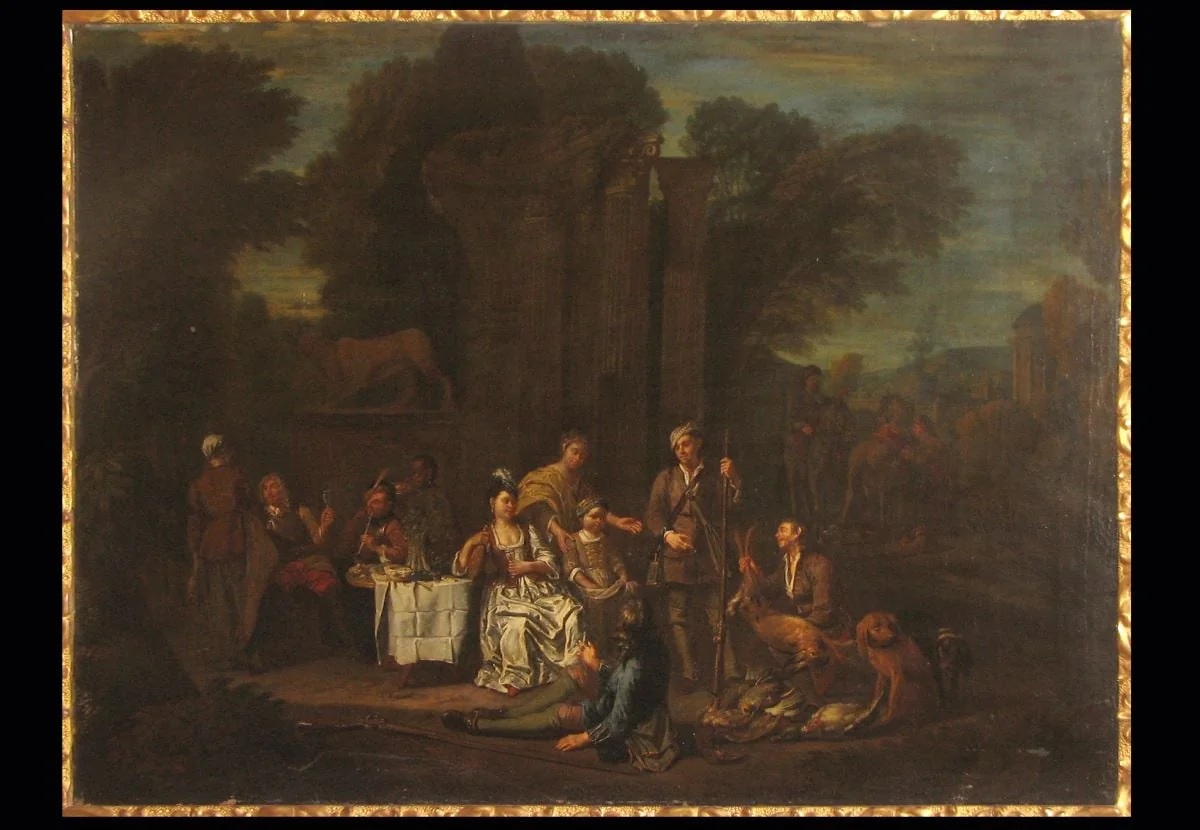 Sosirea vânătorilor (pandant: Muzică și dans), by Nikolaus Pangel, unspecified