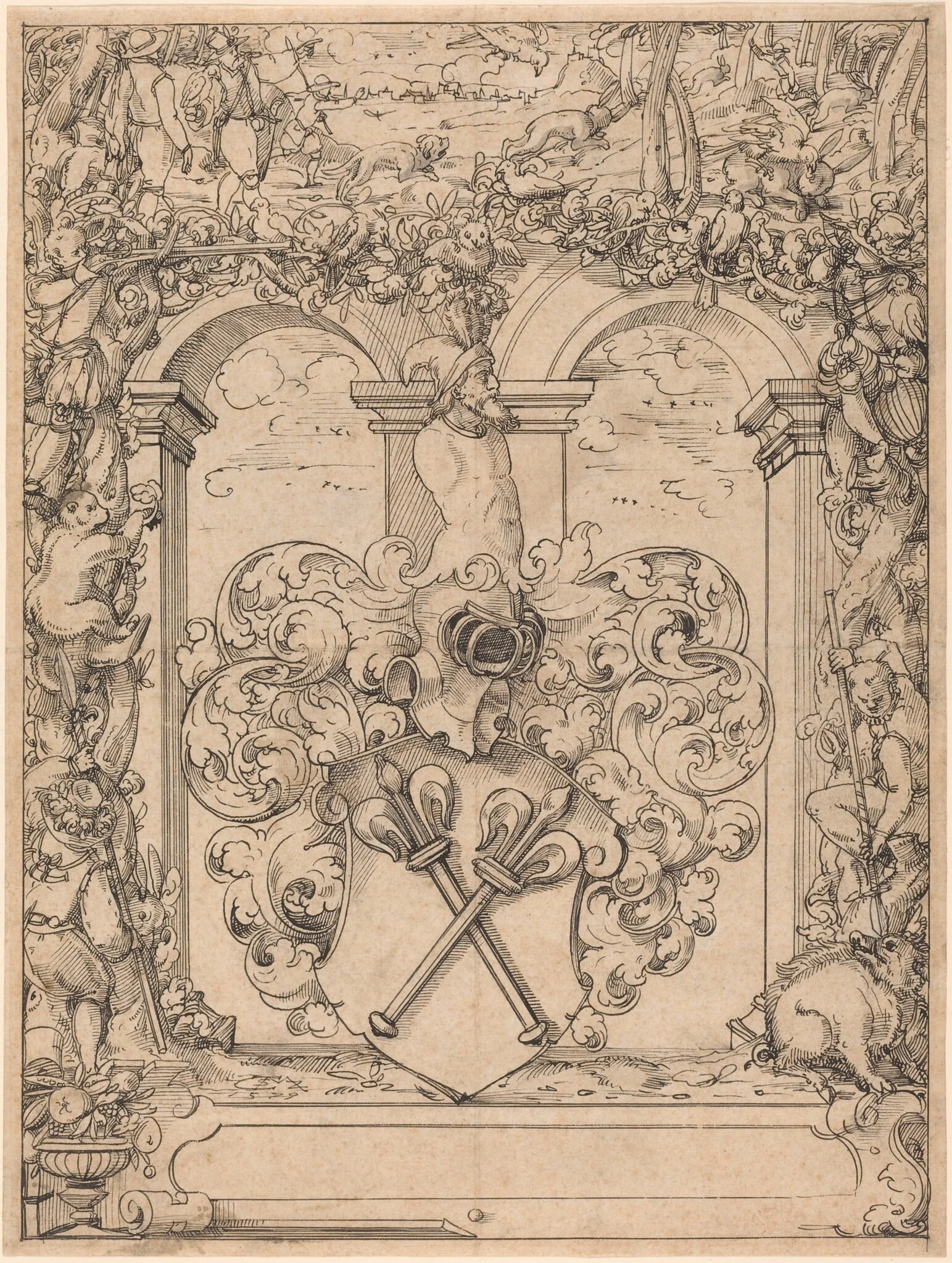 Design for a Window (Hunting Scene), by Christoph Murer, ink, 1579