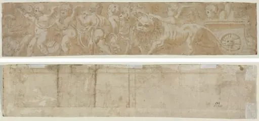 Chariot Drawn by Lions with Amorini (recto) Partial Architectural Study (verso)