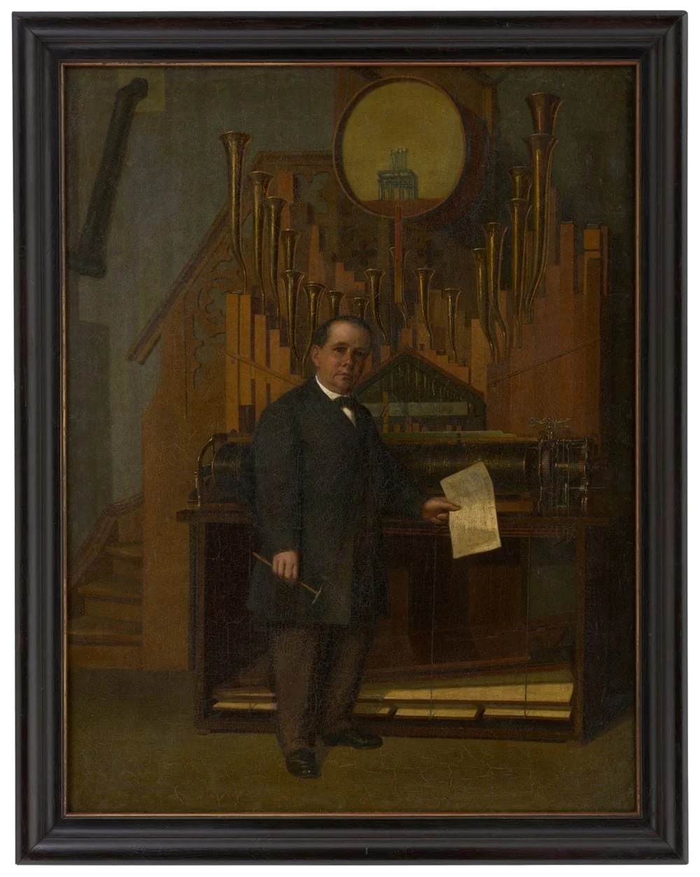 Michael Welte vor einem Orchestrion in seiner Werkstatt in Vöhrenbach, by Frid. Seiber, 1993