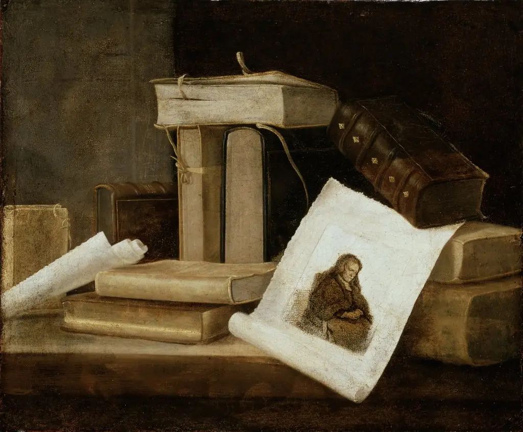 Still Life of Books and a Rembrandt Engraving