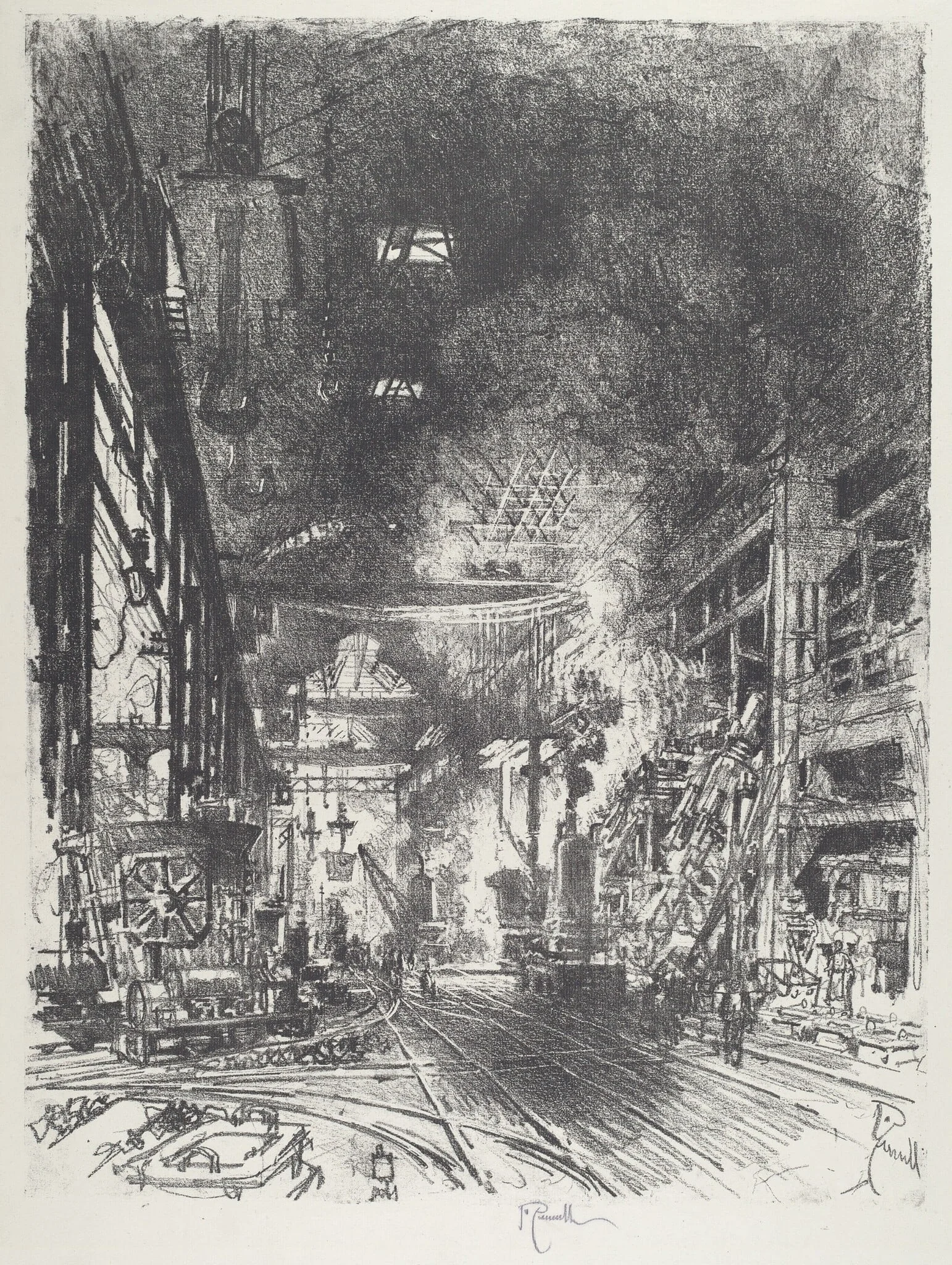 Within the Furnaces, by Joseph Pennell, ink, 1916