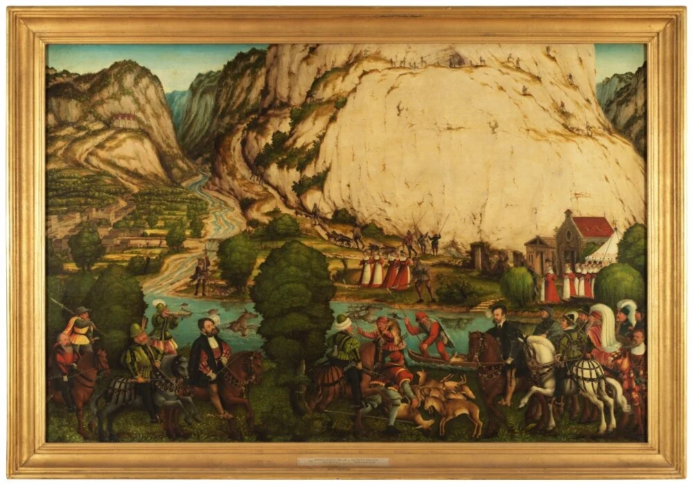 Emperor Charles V and the Elector John-Frederick of Saxony hunting, by Unknown, oil, 1546
