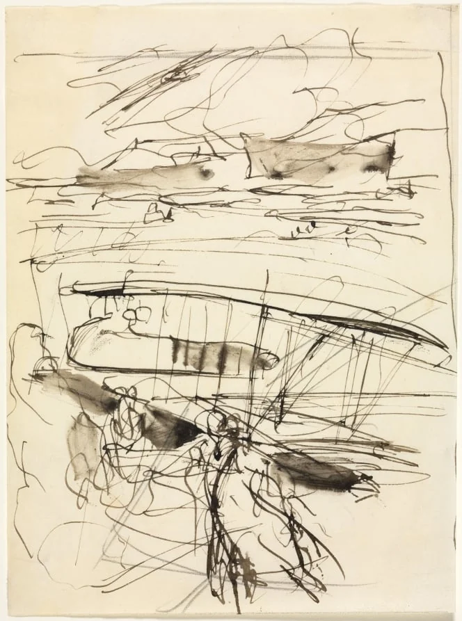 Avions reposant sur le terrain (verso), by Auguste Lepère, 1914