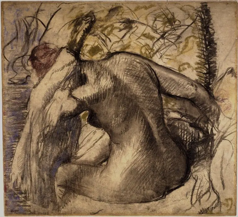 Seated Nude Woman Drying Her Hair
