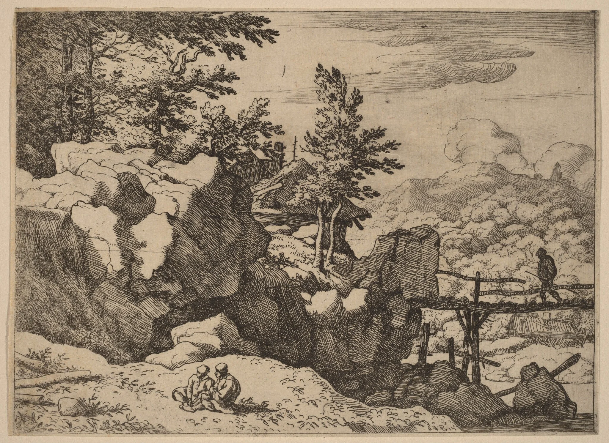 Man on a Small Wooden Bridge