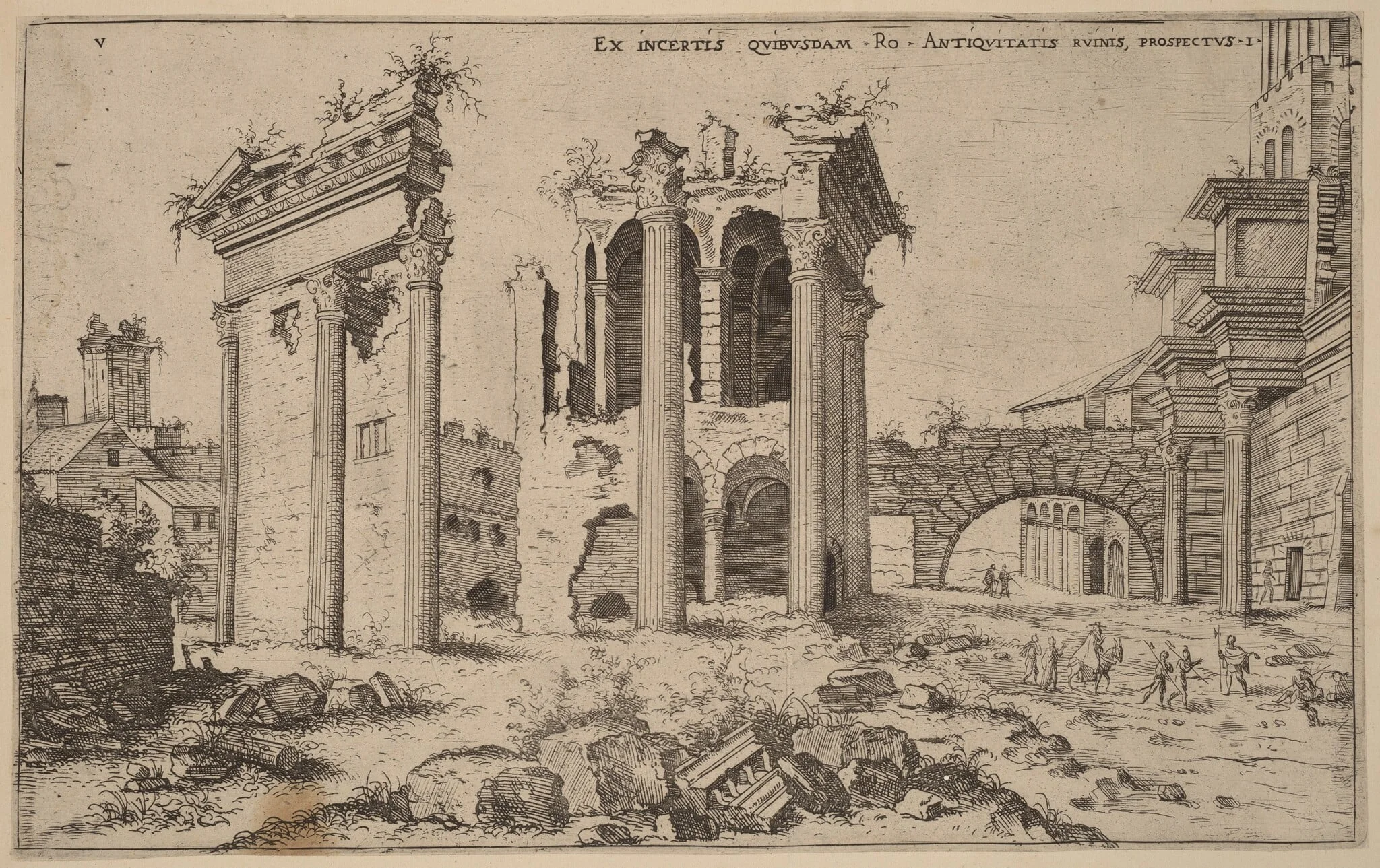 View of the Forum of Nerva, by Hieronymus Cock, ink, 1550