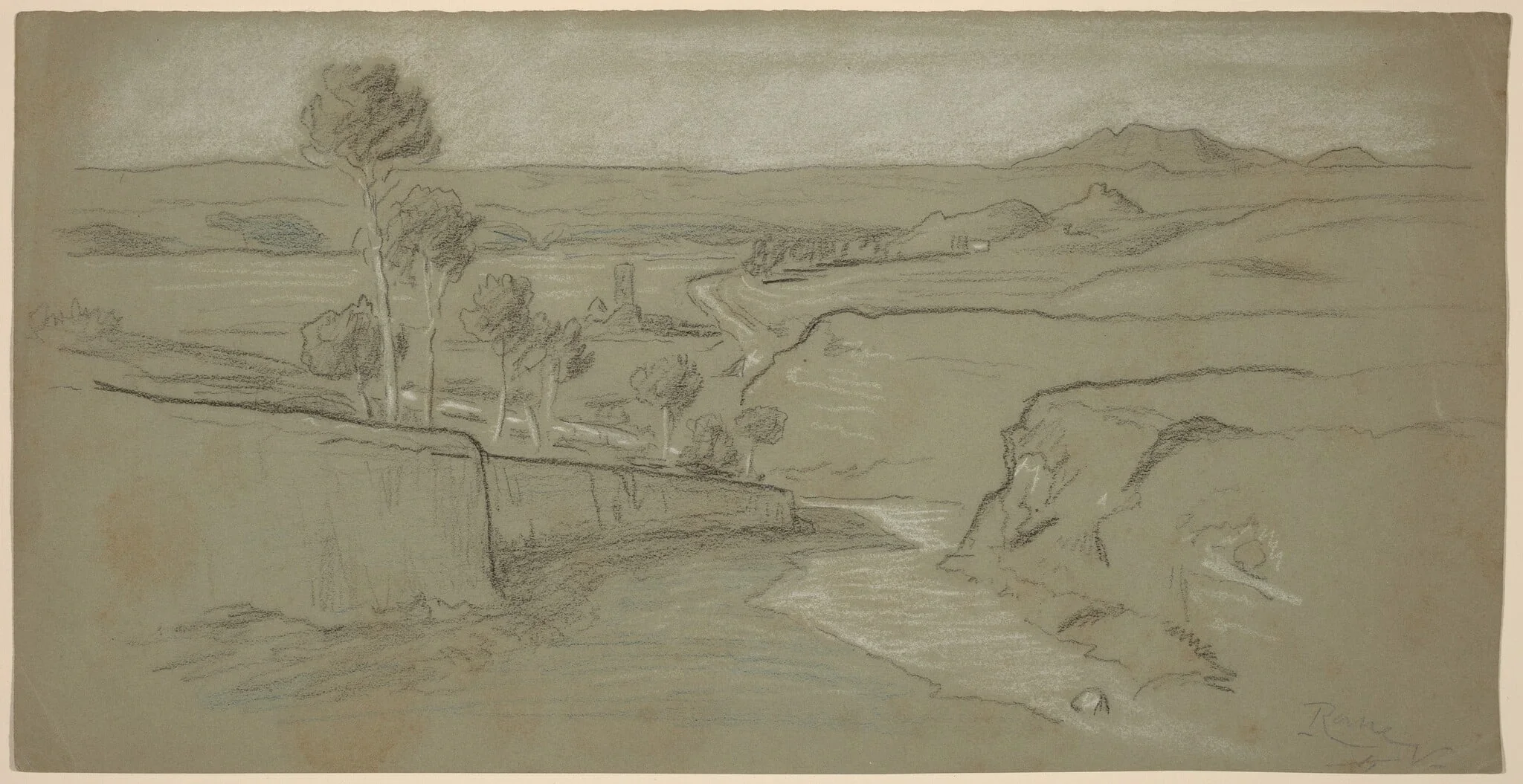 Roman Landscape, by Elihu Vedder, chalk, 1900