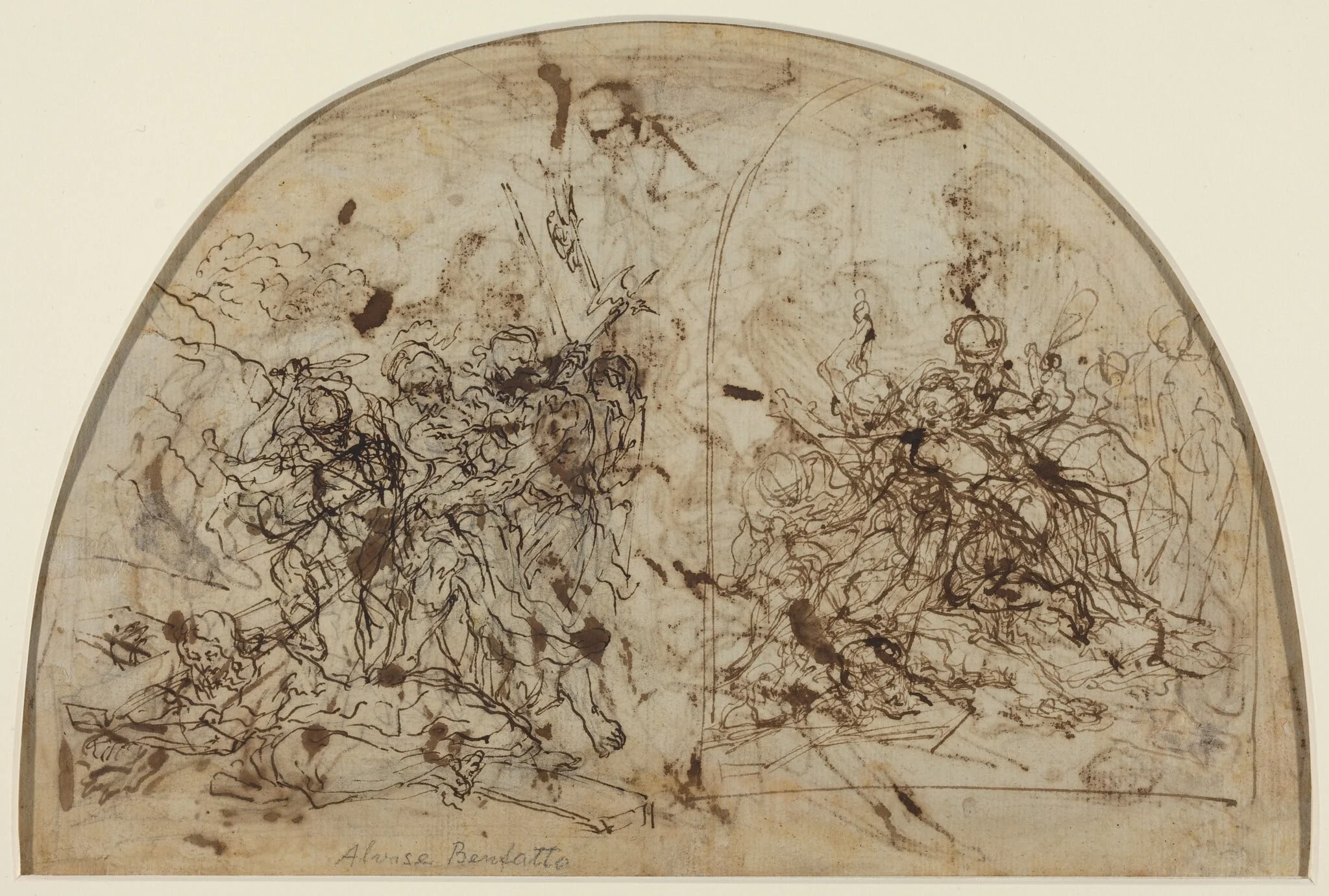 Christ Fallen on the Cross, by Alvise dal Friso, ink, 1576