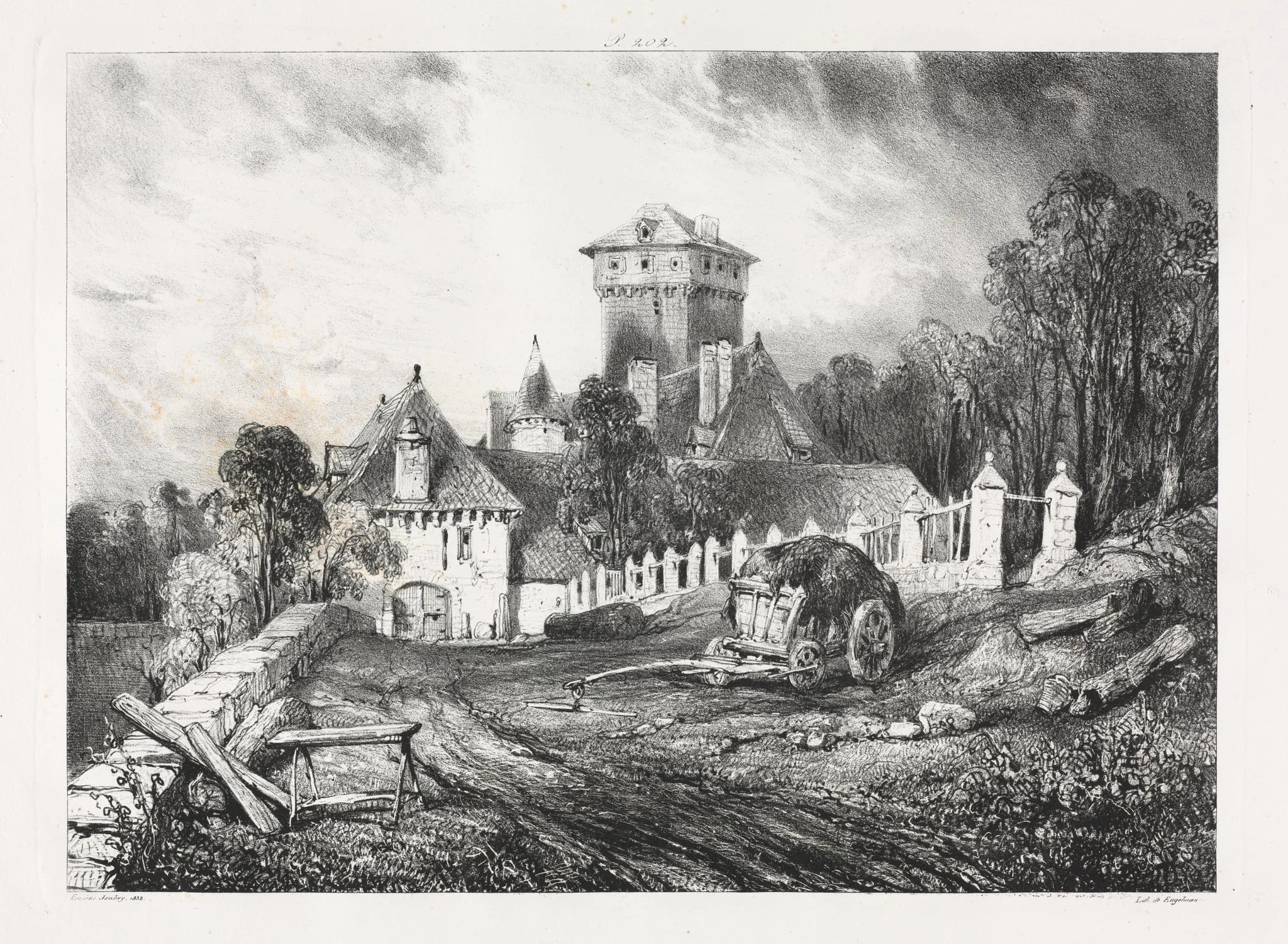 Voyages pittoresques et romantiques dans l'ancienne France, Auvergne:  Château de Pesteil à Polminhac, by Eugène Isabey, 1832