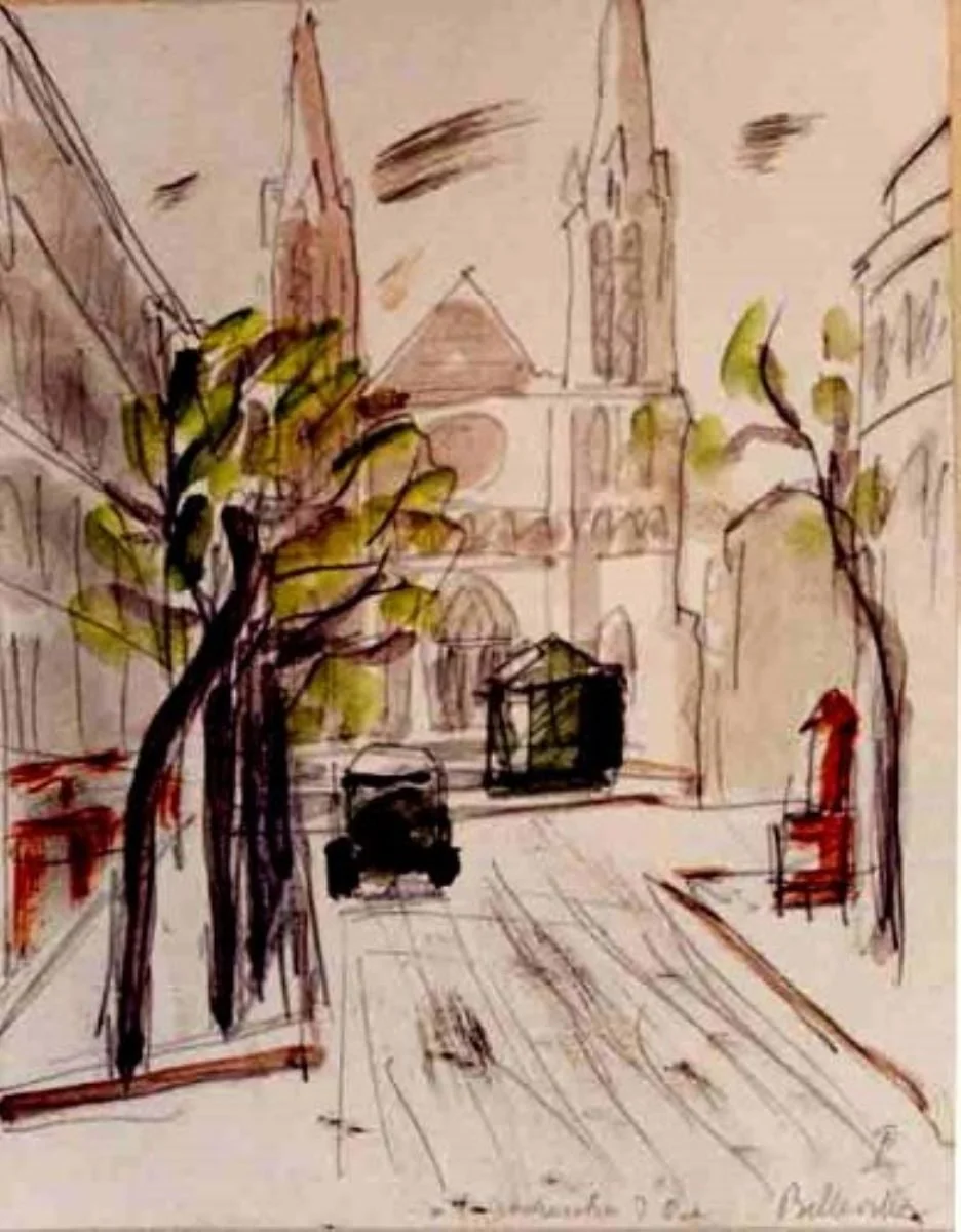 Peisaj cu catedrală (Belleville), by Theodor Pallady, unspecified
