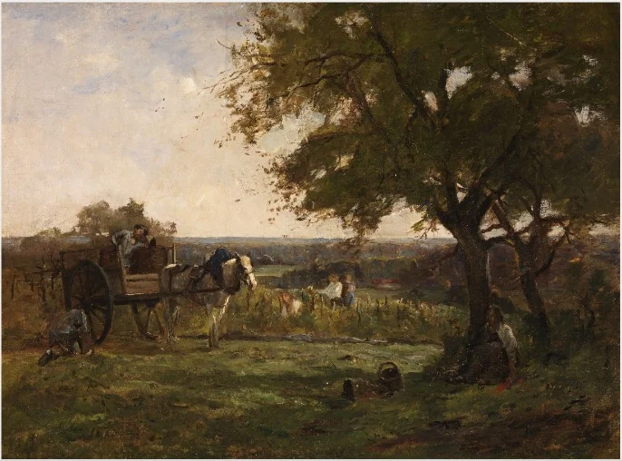 Mending the Wheel of a Farm Cart near a Tree, by Nathaniel Hone the Younger, oil, 1881