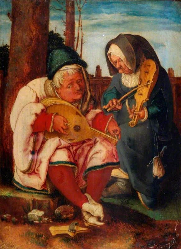 Musicians: An Old Man and an Old Woman, by Lucas van Leyden, oil, 1523