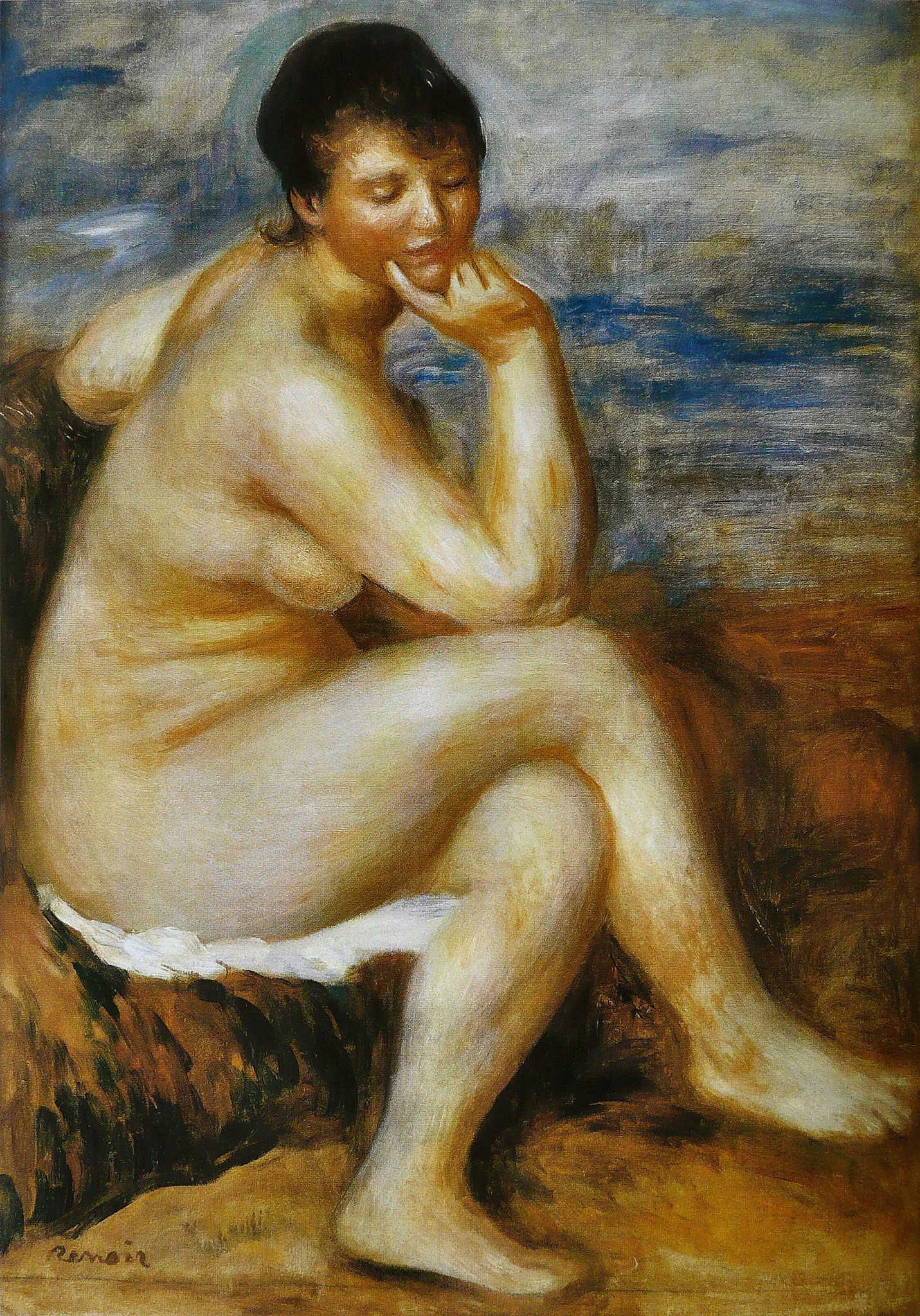 Bather with a rock