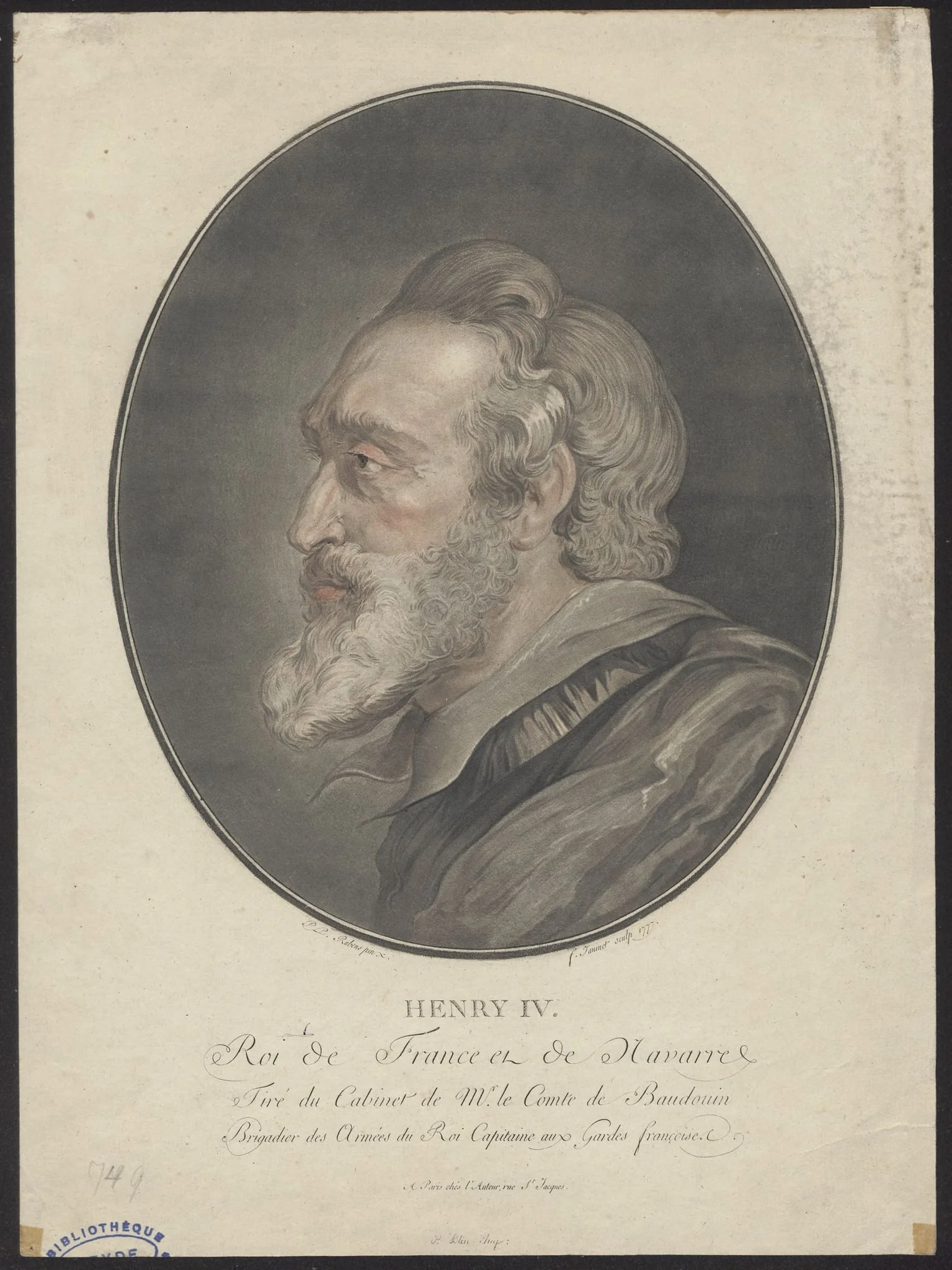 Portrait of Henry IV, king of France, by F., Jeaninet, unspecified, 1777