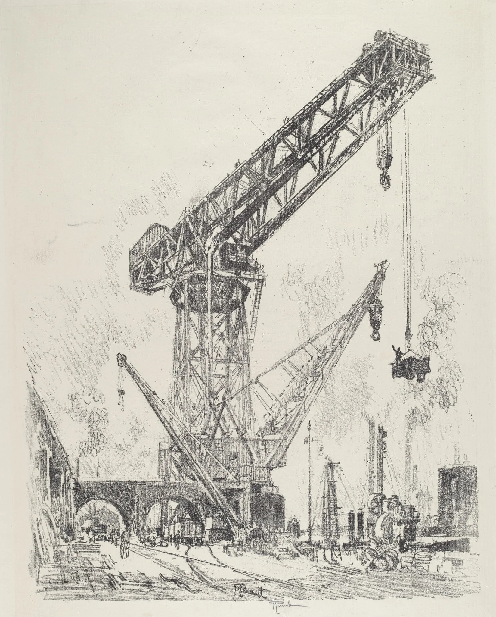 Made in Germany, the Great Crane, by Joseph Pennell, ink, 1916