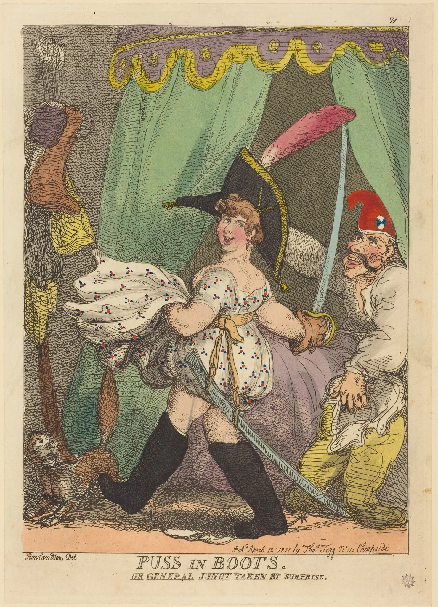Puss in Boots, or General Junot taken by Surprise, by Thomas Rowlandson, ink, 1811