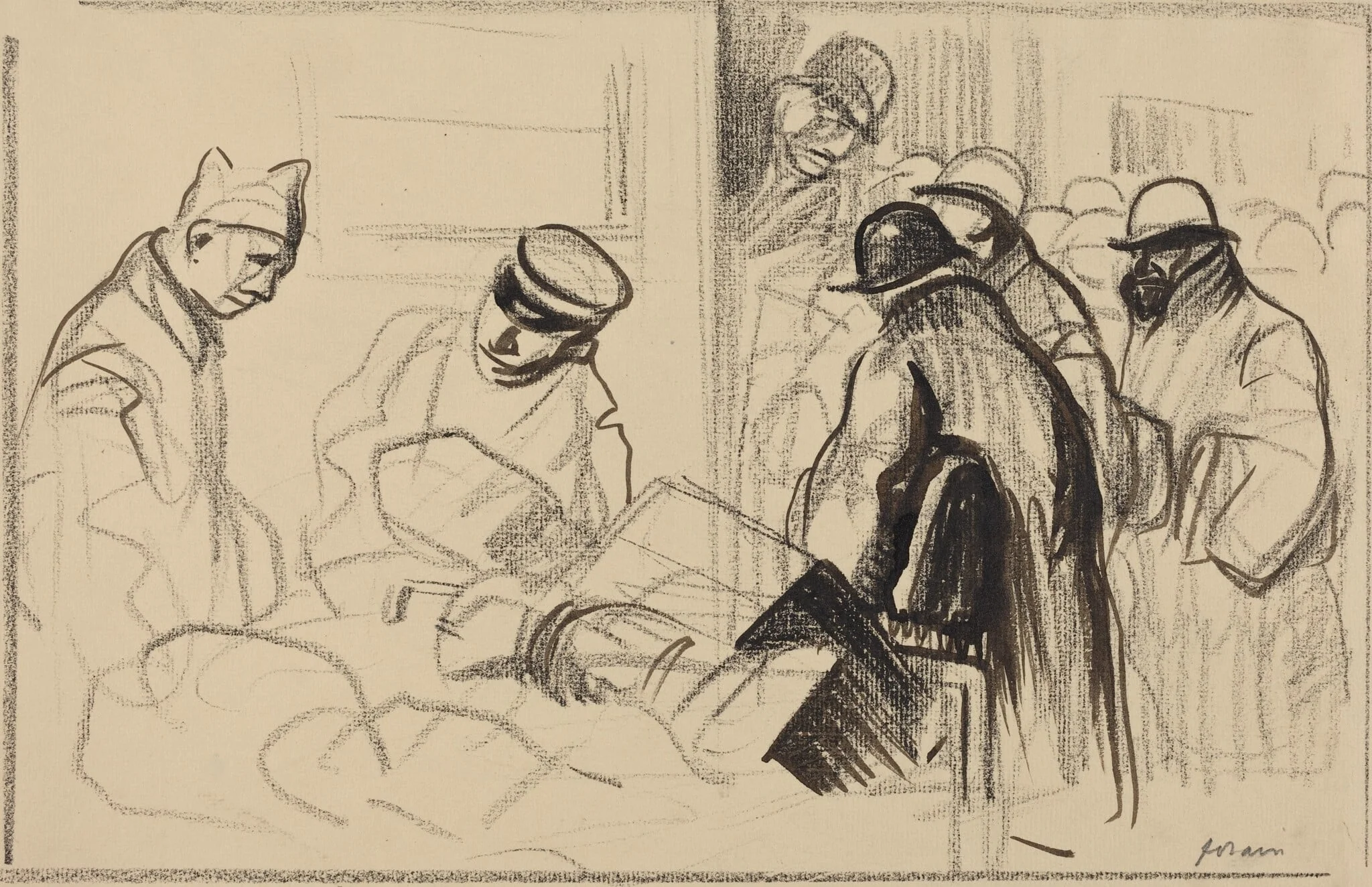 Le train de Berne (The Train for Berne), by Jean-Louis Forain, ink, 1916