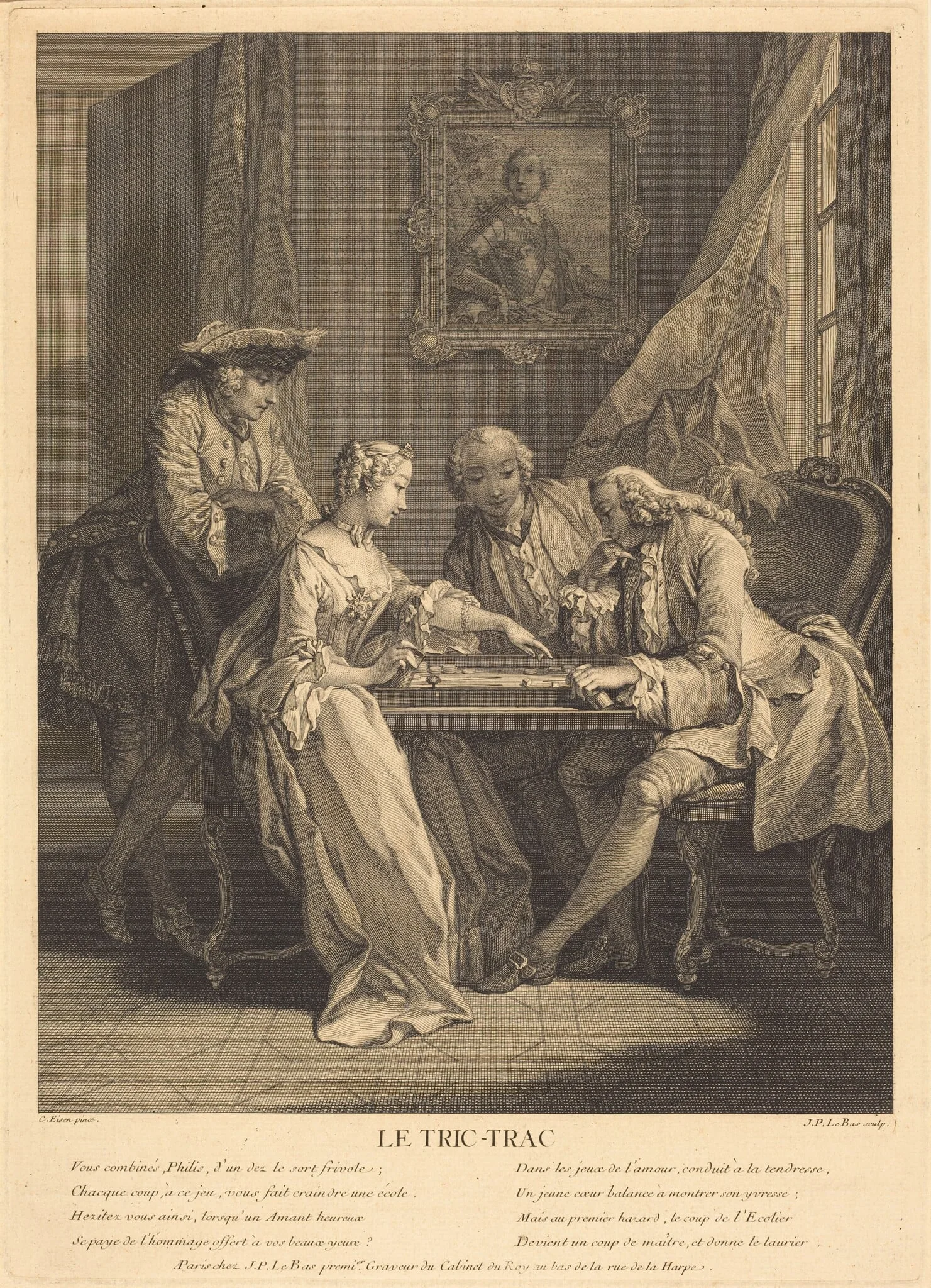 Le tric-trac, by Jacques-Philippe Le Bas, ink, 1745