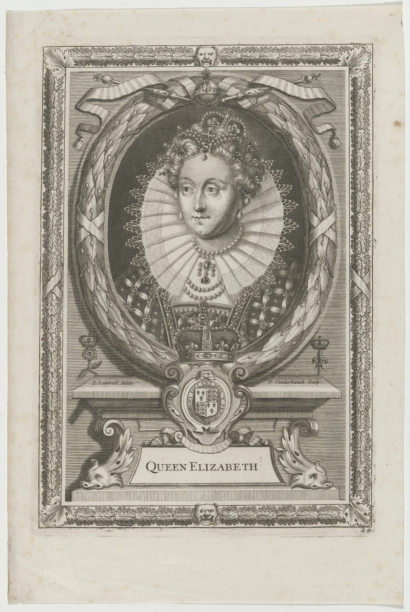 Queen Elizabeth, by Pieter van der Banck, ink, 1706