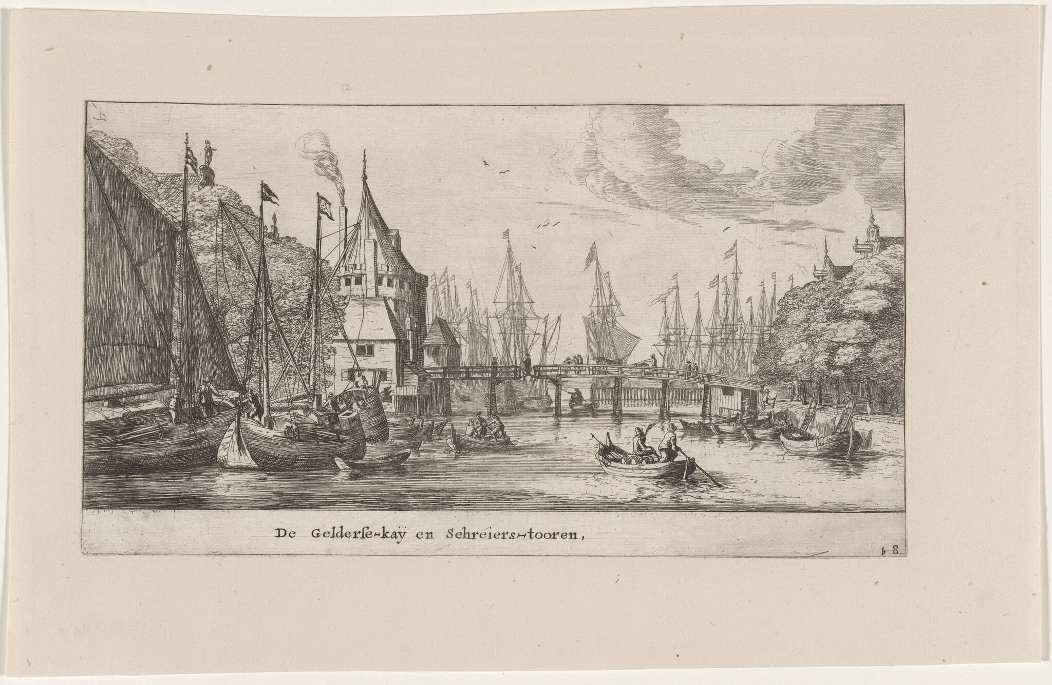 The Gelderse Quay and the Schreiers Tower, Amsterdam, by Nooms, called Zeeman, Reinier, ink, 1653