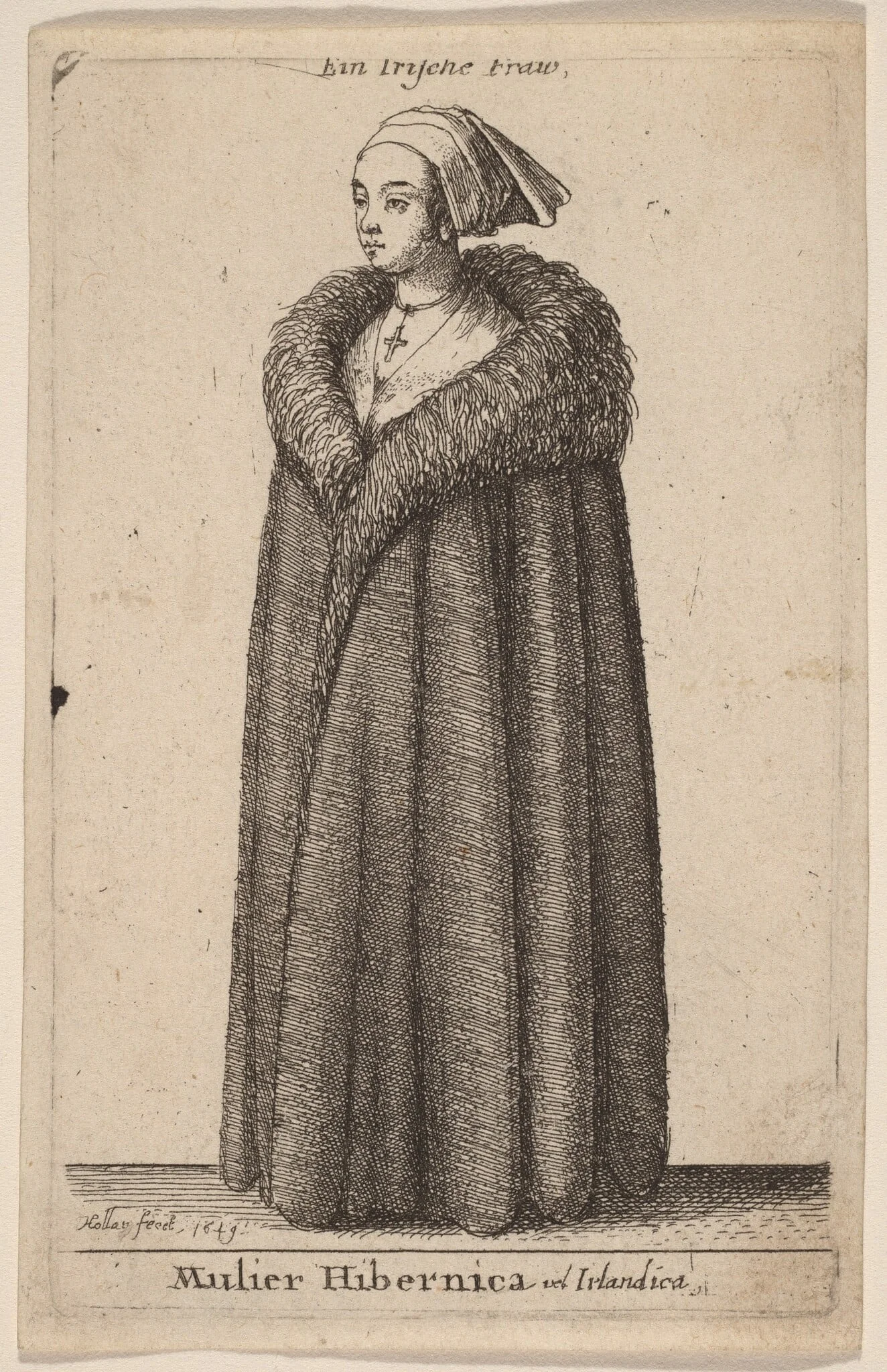 Mulier Hibernica vel Irlandica, by Wenceslaus Hollar, ink, 1649