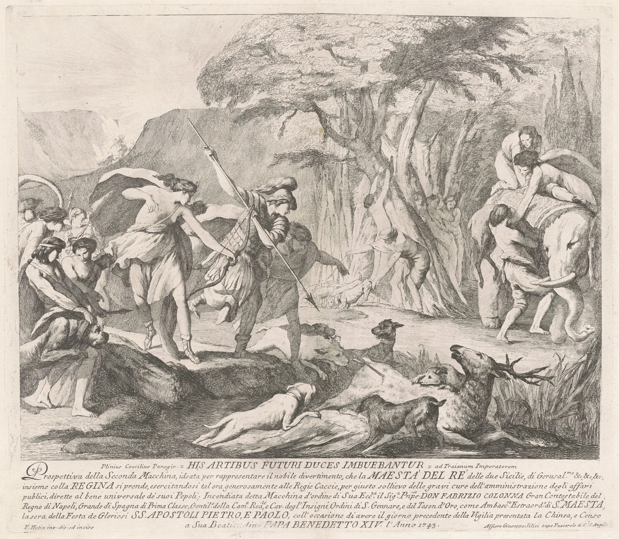 The Seconda Macchina for the Chinea of 1743: The Royal Hunt, by François Hutin, ink, 1743