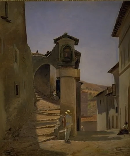 Street Scene in Subiaco, Italy, by Julius Friedlænder, oil, 1844