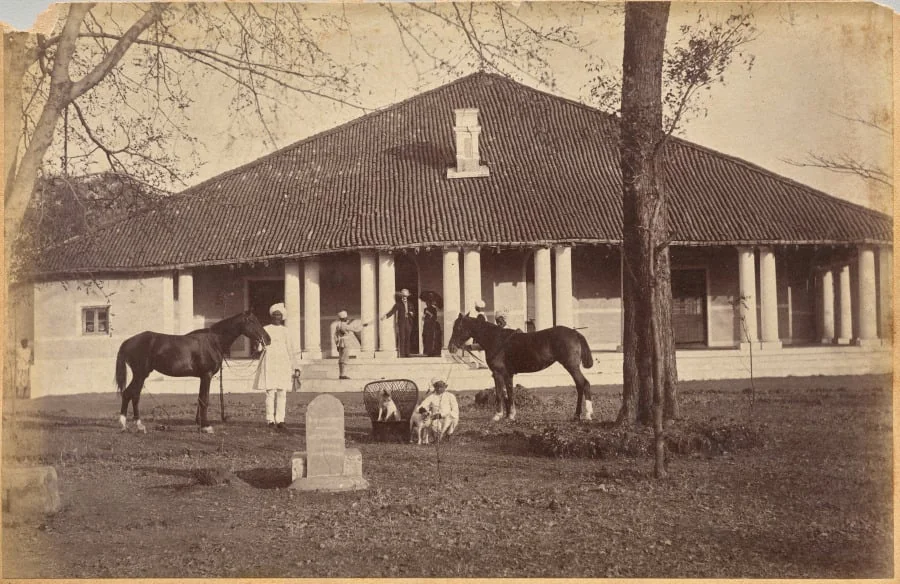 Captain Falkner's Bungalow, Neemuch (recto, top), by Raja Deen Dayal, 1884