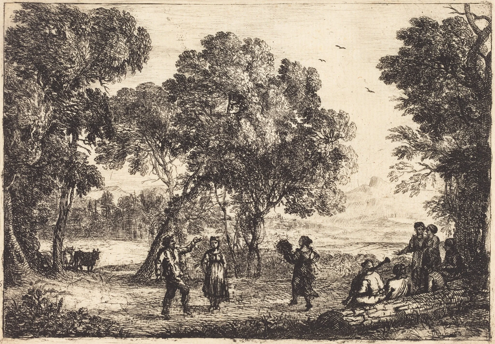 The Country Dance (Small Plate) (La danse sous les arbres), by Claude Lorrain, ink, 1637